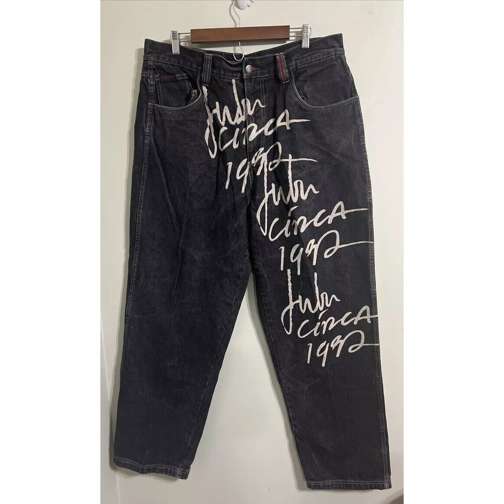 Vintage Rare Fubu Circa Baggy Mens Pant Size 38  Length 34 Distressed Black